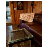 Leather couch and glass table 