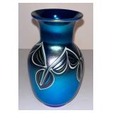 100 Orient & Flume Teal Blue Iridescent Pulled Feather Vase