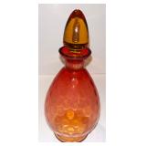 182 Victorian Amberina Cranberry-Amber Decanter w/ Coin Dot Pattern & Teardrop Stopper (1890-1895)