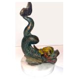 206 French Bronze Painted Statue of Serpent/Koi/Mythical Beast on White Marble Base