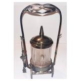 215 Silver Plated & Glass Pickle Castor w/ Tongs
