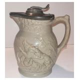 204  Antique Salt Glazed Drabware Pitcher Scene from Robert Burns Poem "Tam O