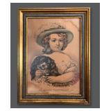372 Currier & Ives Hand-Colored Litho Print Framed "My Little Playfellow" (1834-1907)