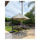 Galtech Umbrella, table and padded swival chairs