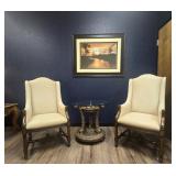 Pair of Leather Nailhead trim, & walnut Marge Carson Chairs