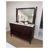 1850s American Empire, mahogany dresser with mirror and matching chest of drawers