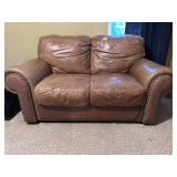 Genuine leather nail head loveseat