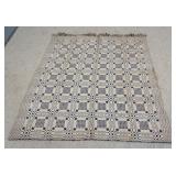 1002	ANTIQUE BLUE & CREAM HAND WOVEN COVERLET, APPROXIMATELY 73 IN X 79 IN