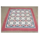 1009	HAND SEWN QUILT, SOME STAINING, APPROXIMATELY 83 IN X 81 IN