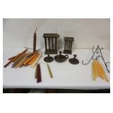 1013	PRIMITIVE GROUP INCLUDING 2-12 PART CANDLE MOLDS, PUSH UP CANDLESTICKS & CANDLES