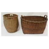1036	2 SPLINT WOOD WOVEN BASKETS, LARGEST APPROXIMATELY 25 IN X 22 IN X 18 IN HIGH