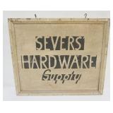 1040	WOOD HARDWARE STORE SIGN, APPROXIMATELY 27 IN X 23 IN