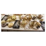 1050	GROUP OF ASSORTED BRASS HANGING LAMPS, PARTS & PRISMS