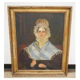 1065	ANTIQUE OIL PAINTING ON CANVAS ARTIST SIGNED, ELDERLY WOMAN WEARING A BONNET, SOME PAINT LOSS, 
