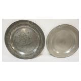 1067	LARGE PEWTER CHARGER MARKED SWANSON, 18 1/4 IN, OTHER WORN MARK, APPROXIMATELY 16 1/2