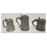 1075	PEWTER STEINS, 1 MARKED J. DIXON & SONS, TALLEST APPROXIMATELY 7.5 IN H