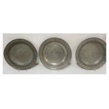 1077	LARGE PEWTER BOWLS, 1 MARKED ELLIS SAMUEL, 14 1/2 IN, OTHER MARKS ARE WORN