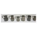 1080	PEWTER TANKARDS AND MEASURES, TALLEST APPROXIMATELY 7 IN H, 1 MARKED JAMES YATES, YATES & BIRCH