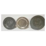 1081	GROUP OF LARGE PEWTER CHARGERS, 1 MARKED ELLIS, APPROXIMATELY 16 1/2 IN