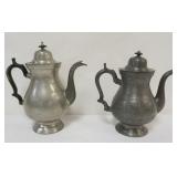 1085	EARLY AMERICAN ALLEN PORTER PEWTER TEAPOTS, CA. 1830 WESTBROOK ME, TALLEST APPROXIMATELY 12 IN