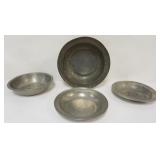 1086	PEWTER BOWLS AND BASINS, 1 MARKED COMPTON, LARGEST APPROXIMATELY 13 IN X 3 IN H