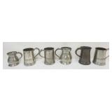 1087	GROUP OF PEWTER TANKARDS AND MEASURES, 3 MARKED JAMES YATES, LARGEST APPROXIMATELY 7 IN H