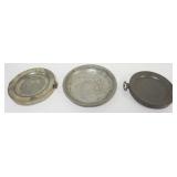 1088	PEWTER WARMING PLATES, LARGEST APPROXIMATELY 11 IN