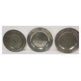 1090	LARGE PEWTER CHARGERS, 1 MARKED S. ELLIS, LARGEST APPROXIMATELY 16 1/2 IN