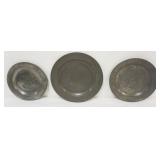 1094	LARGE PEWTER CHARGERS, 1 MARKED TOWNSEND & COMPTON, LARGEST APPROXIMATELY 18 1/2 IN