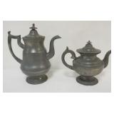 1095	EARLY AMERICAN PEWTER TEAPOTS, GEORGE RICHARDSON, CA. 1830, TALLEST APPROXIMATELY 12 IN H