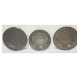 1099	LARGE PEWTER CHARGERS AND BOWL, LARGEST APPROXIMATELY 18 1/2 IN