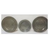 1103	LARGE PEWTER CHARGERS, 1 MARKED SAMUEL DUNCUMB & THOMAS SWANSON, LARGEST APPROXIMATELY 16 1/2 I