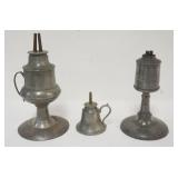 1105	PEWTER OIL LAMPS, TALLEST APPROXIMATELY 8 1/2 IN