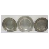1107	LARGE PEWTER CHARGERS, 1 MARKED THOMAS SWANSON, LARGEST APPROXIMATELY 16 1/2 IN