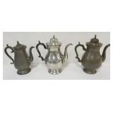 1112	GROUP OF UNMARKED PEWTER TEAPOTS, LARGEST APPROXIMATELY 14 IN H