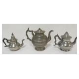 1113	GROUP OF UNMARKED PEWTER TEAPOTS, LARGEST APPROXIMATELY 9 IN H