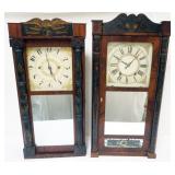 1134	EMPIRE SHELF CLOCKS, ONE MARKED GEORGE MITCHELL, BOTH HAVE CRACKED LOWER GLASS,