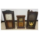 1138	GROUP OF 3 EMPIRE FEDERAL SHELF CLOCKS FOR PARTS OR RESTORATION, INCLUDING E. TERRY & SONS, TAL