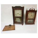 1139	ELI TERRY SHELF CLOCK AND PILLAR & SCROLL CLOCK, LOSS TO FINISH AND CABINET AND PAINT ON EACH, 