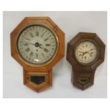 1147	ANTIQUE HANGING CALENDAR CLOCKS, LARGEST APPROXIMATELY 25 IN