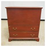 1161	ANTIQUE LIFT TOP 2 DRAWER MULE CHEST ON BRACKET FEET W/COTTER PIN HINGES, LOSS TO BOTTOM LEGS, APPROXIMATELY 19 IN X 39 IN X 42 IN HIGH