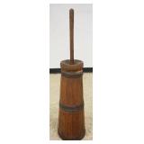 1168	PRIMITIVE BARREL STAVED BUTTER CHURN, APPROXIMATELY 39 IN HIGH