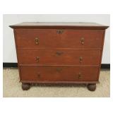 1169	PRIMITIVE ONE DRAWER LIFT TOP MULE CHEST W/COTTER PIN HINGES AND LOWER DRAWER, APPROXIMATELY 20
