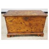 1177	PRIMITIVE PINE BLANKET CHEST ON SCROLLED BRACKET FEET, WEAR ON TOP, APPROXIMATELY 19 IN X 35 IN X 22 IN HIGH