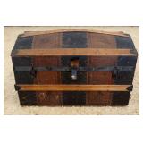 1198	ANTIQUE WOOD AND LEATHER DOME TOP TRUNK, APPROXIMATELY 30 IN X 17 IN X 18 IN H