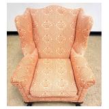 1199	BALL AND CLAW FOOT UPHOLSTERED WING CHAIR, APPROXIMATELY 32 IN X 30 IN X 43 IN H