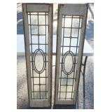 1200	PAIR OF LEADED GLASS WINDOWS WITH AMBER JEWELS, EACH APPROXIMATELY 12 IN X 50 IN OVERALL