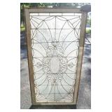 1201	ORNATE LEADED GLASS WINDOW, APPROXIMATELY 30 IN X 57 IN OVERALL