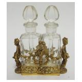 1003	GLASS PERFUME BOTTLES W/DABBERS IN ORNATE GILT METAL HOLDERS W/CHERUBS, APPROXIMATELY 4 IN X 1 