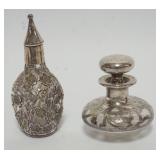 1005	PAIR OF SILVER OVERLAY BOTTLES, TALLEST APPROXIMATELY 5 IN HIGH																																